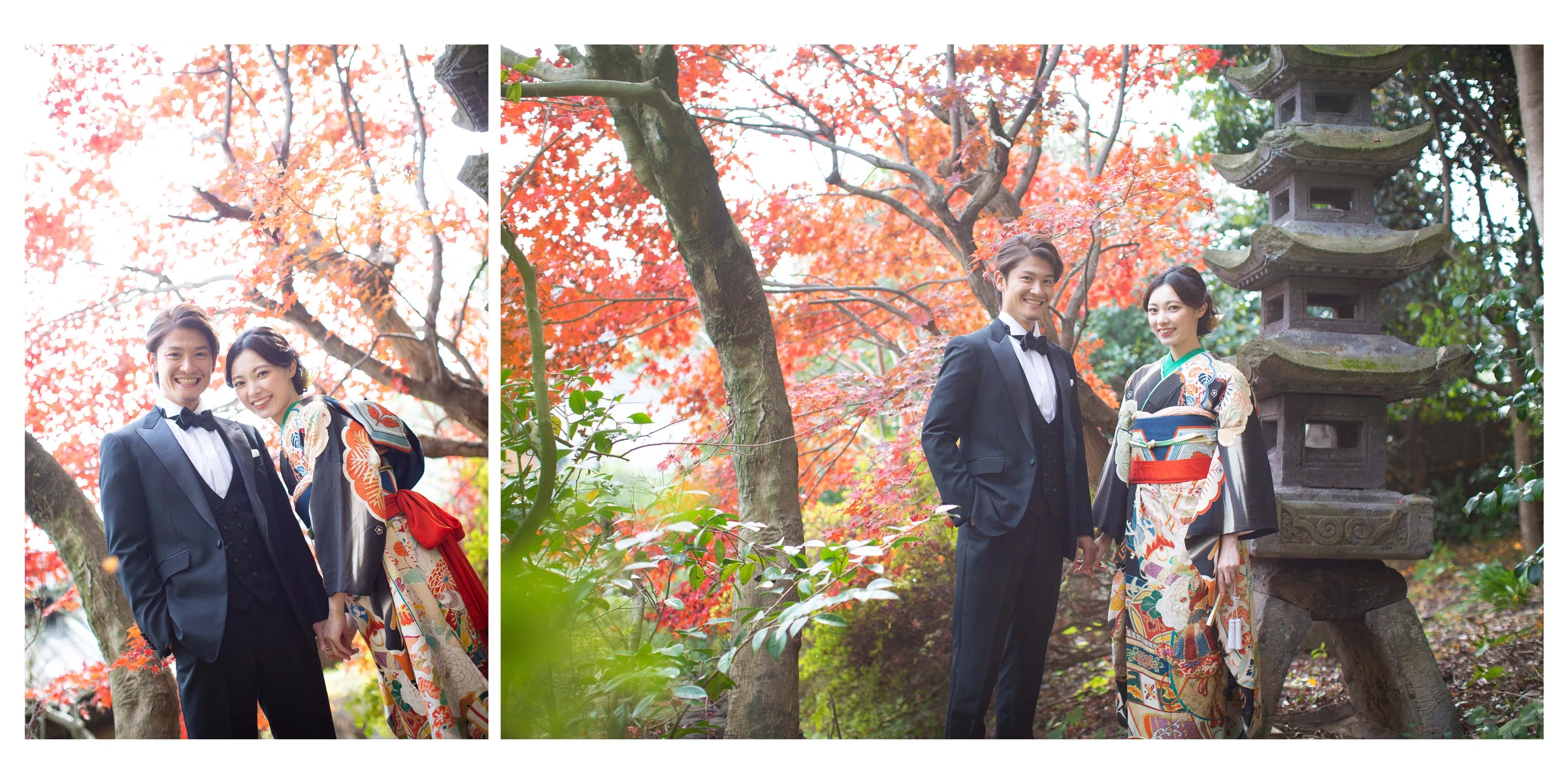 見本1：紅葉を背景にした和装の写真